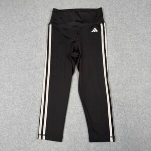 Adidas Womens Black AEROREADY 3 Stripe Cropped Leggings Tight Fit Size S